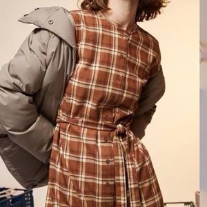 Frank & Oak Women’s LG Flocus Flannel Plaid Shirt Dress Kapok Truffle Brown GUC